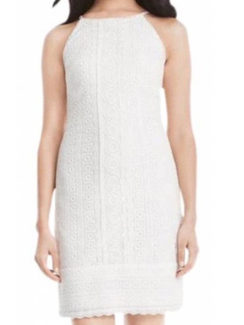 White House Black Market White Crochet Halter Shift .